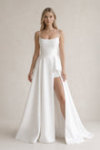 Spaghetti Strap Satin A-Line Wedding Dress With Slit in White