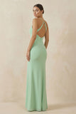 Spaghetti Strap Sheath Chiffon Bridesmaid Dress With Slit in Pale Pistachio
