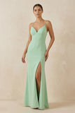 Spaghetti Strap Sheath Chiffon Bridesmaid Dress With Slit in Pale Pistachio