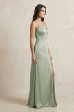 Spaghetti Strap Sheath Satin Bridesmaid Dress in Dove Gray