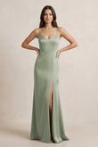Spaghetti Strap Sheath Satin Bridesmaid Dress in Dove Gray