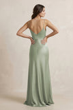 Spaghetti Strap Sheath Satin Bridesmaid Dress in Dove Gray