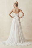 Spaghetti Straps A-Line Tulle Appliqued Wedding Dress in White
