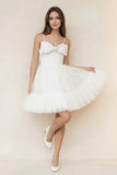 Spaghetti Straps A-line Tulle Bow Wedding Dress With Beading in White