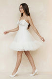 Spaghetti Straps A-line Tulle Bow Wedding Dress With Beading in White