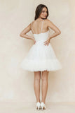 Spaghetti Straps A-line Tulle Bow Wedding Dress With Beading in White