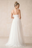 A-Line Tulle Spaghetti Straps Wedding Dresses With Lace Appliques