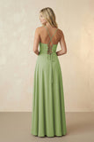 Spaghetti Straps Chiffon A-Line Bridesmaid Dress in Matcha