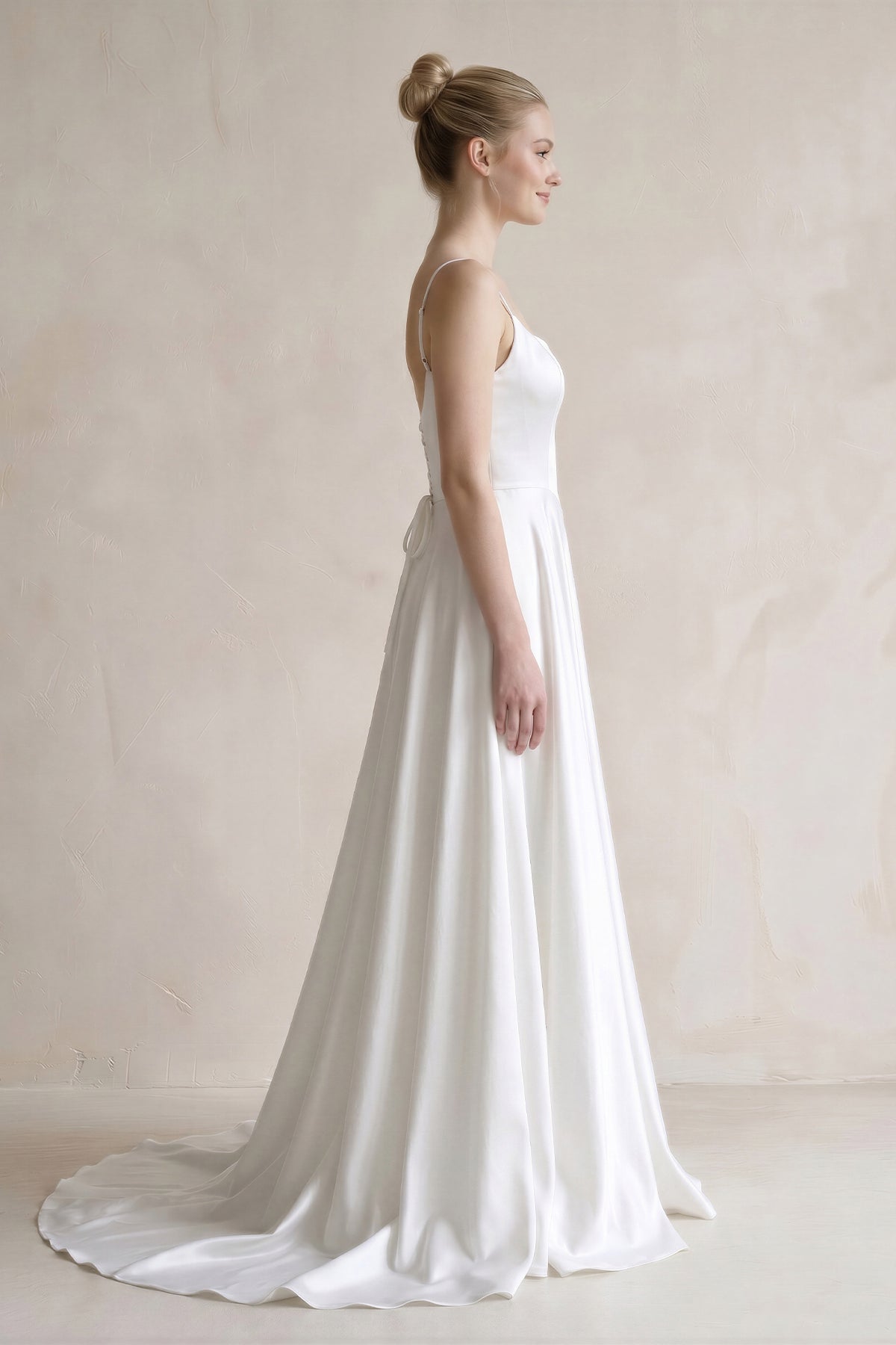 Spaghetti Straps Satin A-Line Ruched Wedding Dress in White