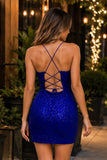 Short Sheath V Neck Lace Homecoming Dress