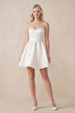 Spaghetti Straps Satin A-Line Ruched Mini Wedding Dress in Ivory
