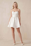 Spaghetti Straps Satin A-Line Ruched Mini Wedding Dress in Ivory