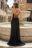 Mermaid Spaghetti Straps Satin Prom Dress with Slit