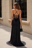 Mermaid Spaghetti Straps Satin Prom Dress with Slit