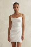 Spaghetti Straps Satin Ruched Wedding Dress in White
