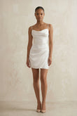 Spaghetti Straps Satin Ruched Wedding Dress in White