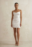 Spaghetti Straps Satin Ruched Wedding Dress in White