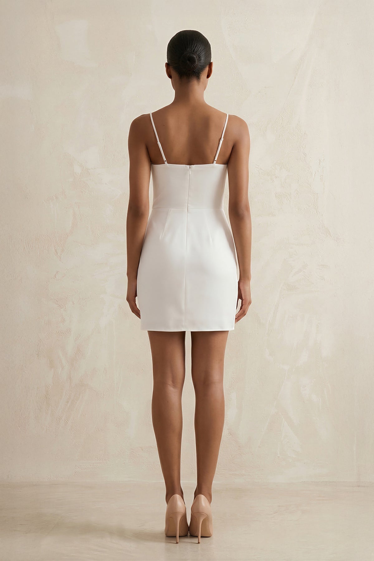Spaghetti Straps Satin Ruched Wedding Dress in White