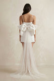 Spaghetti Straps Sheath Bow Wedding Dress With Tulle Train in White