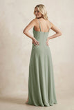 Spaghetti Straps Sheath Satin Bridesmaid Dress With Slit in Dove Gray