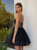 A-Line Dotted Tulle Corset Short Homecoming Dress