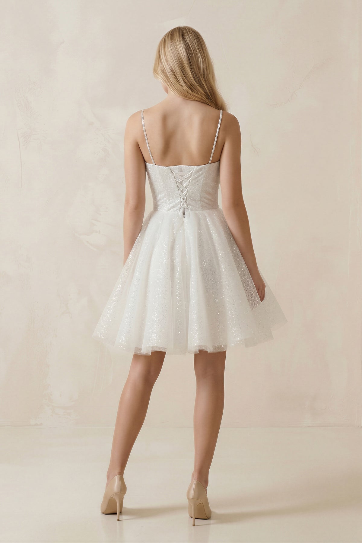 Spaghetti Straps Tulle A-Line Mini Wedding Dress in White