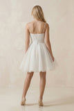 Spaghetti Straps Tulle A-Line Mini Wedding Dress in White