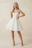 Spaghetti Straps Tulle A-Line Mini Wedding Dress in White