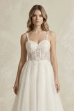 Spaghetti Straps Tulle A-Line Wedding Dress in Ivory