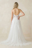 Spaghetti Straps Tulle Appliqued Corset Wedding Dress in White
