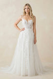 Spaghetti Straps Tulle Appliqued Corset Wedding Dress in White
