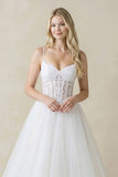 Spaghetti Straps Tulle Ball-Gown Corset Wedding Dress in White