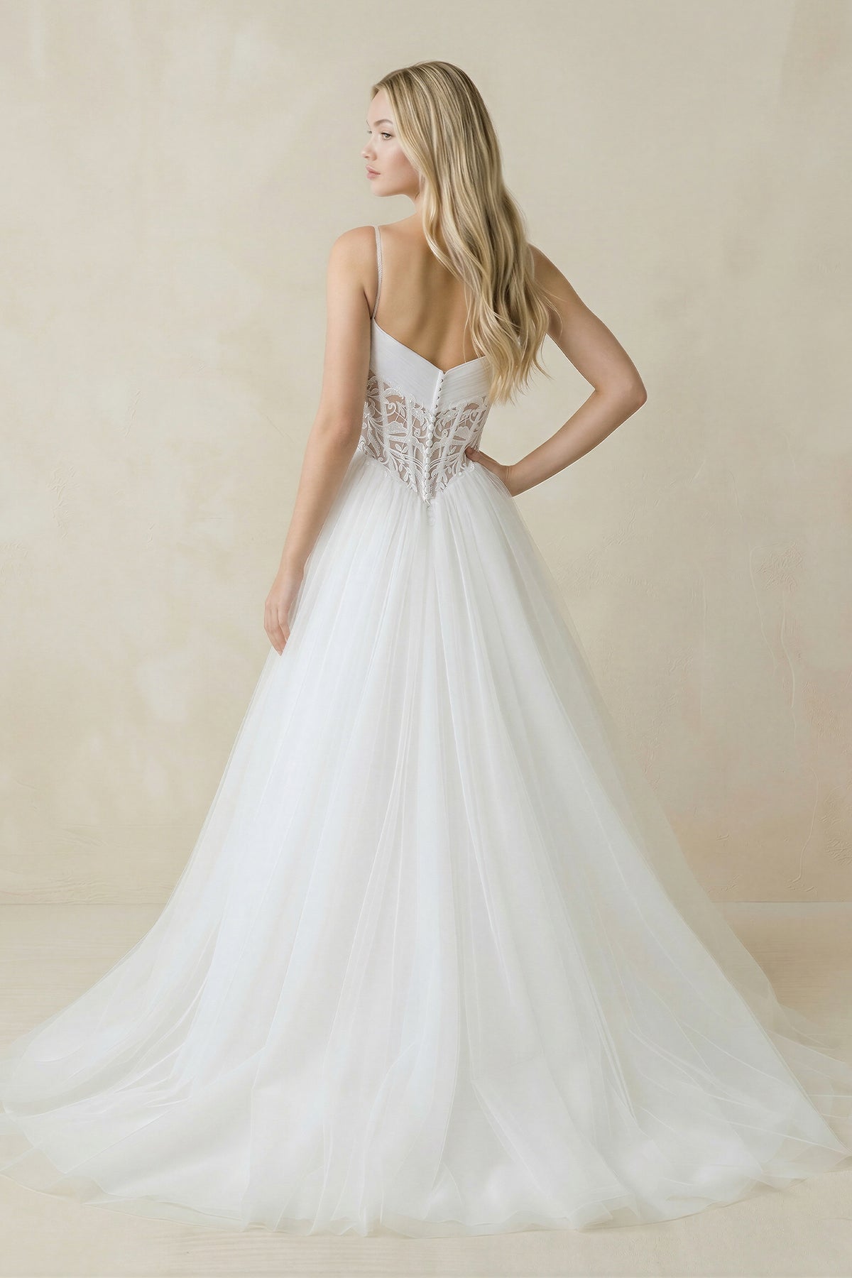 Spaghetti Straps Tulle Ball-Gown Corset Wedding Dress in White