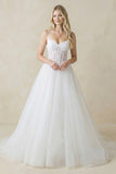 Spaghetti Straps Tulle Ball-Gown Corset Wedding Dress in White