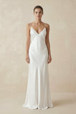 Spaghetti Straps V-neck Simple Beach Wedding Dress