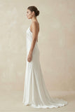 Spaghetti Straps V-neck Simple Beach Wedding Dress