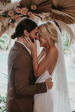 Spaghetti Straps V-neck Simple Beach Wedding Dress