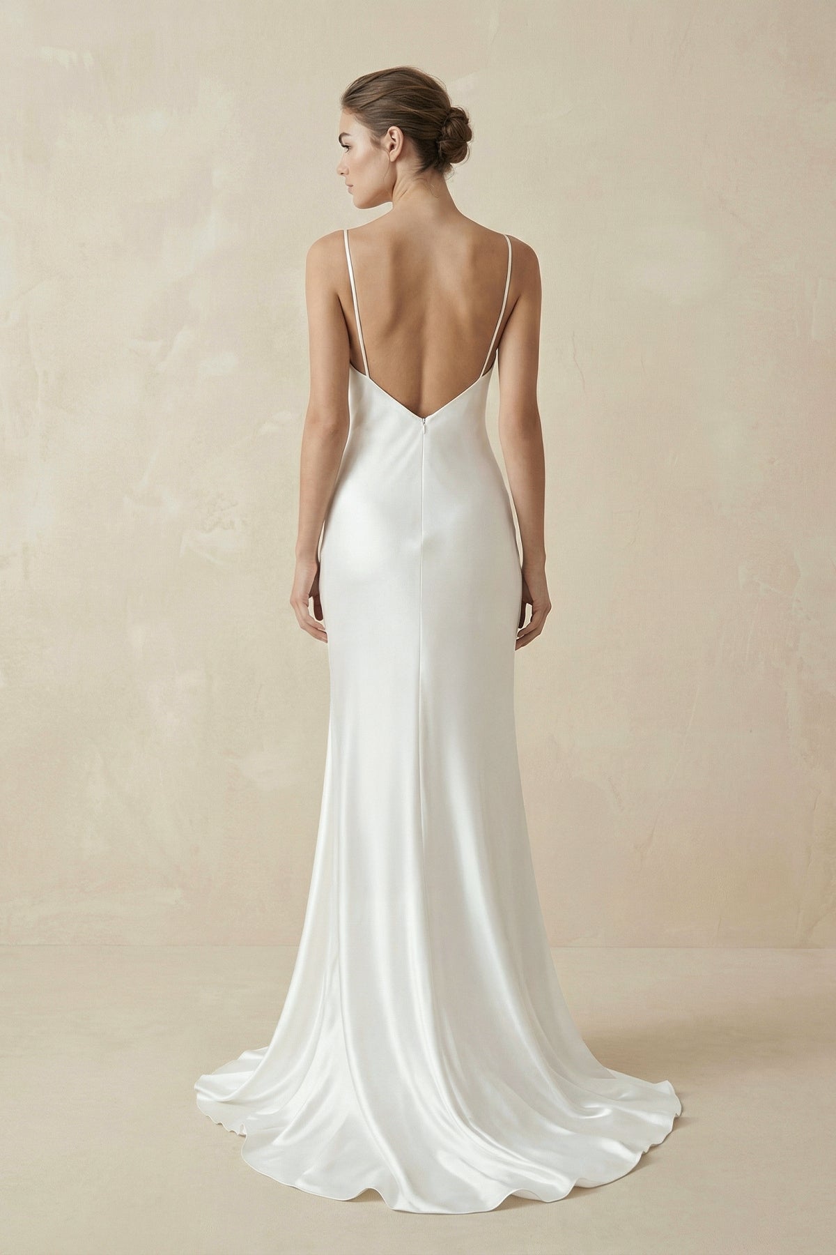Spaghetti Straps V-neck Simple Beach Wedding Dress