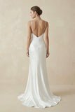 Spaghetti Straps V-neck Simple Beach Wedding Dress