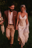 Spaghetti Straps V-neck Simple Beach Wedding Dress