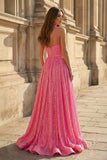 A-Line One Shoulder Sequins Prom Dress with Pockets