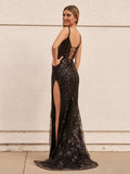 Sparkly Black Mermaid Sequins Long Prom Dress with Slit