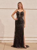 Sparkly Black Mermaid Sequins Long Prom Dress with Slit