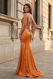 Sparkly Orange Sequins Mermaid Long Prom Dress