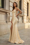 Sparkly Orange Sequins Mermaid Long Prom Dress