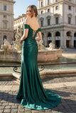 Mermaid Off the Shoulder Satin Prom Dress with Slit