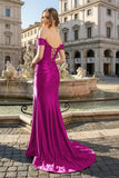 Mermaid Off the Shoulder Satin Prom Dress with Slit