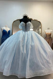 Light Blue Off the Shoulder Tulle Princess Long Corset Quinceanera Dress with Bow