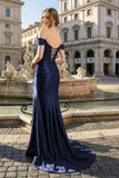 Mermaid Off the Shoulder Satin Prom Dress with Slit