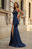Sparkly Orange Sequins Mermaid Long Prom Dress
